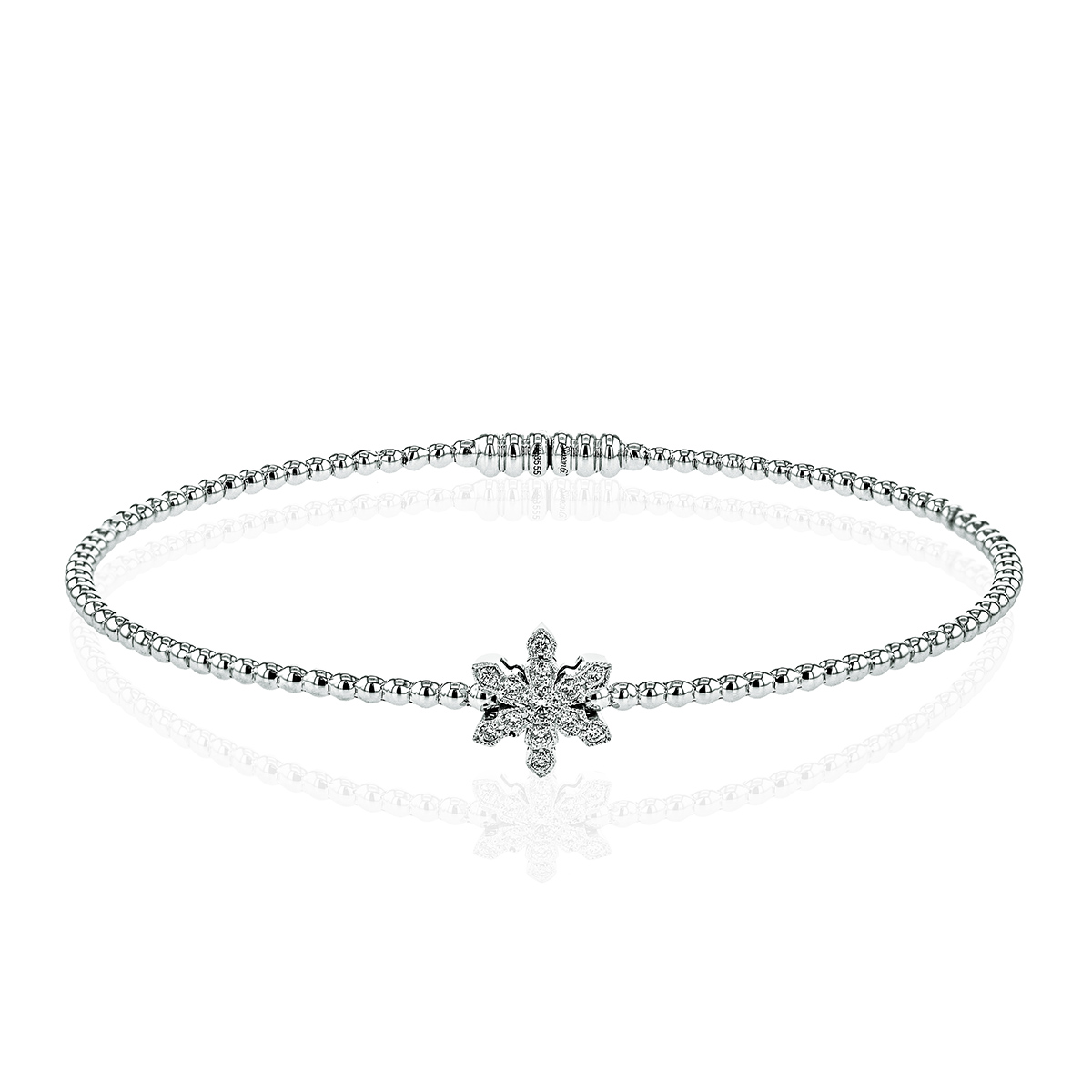 18K white gold 1/10 ct. tw. diamond beaded Simon G. snowflake bangle bracelet
