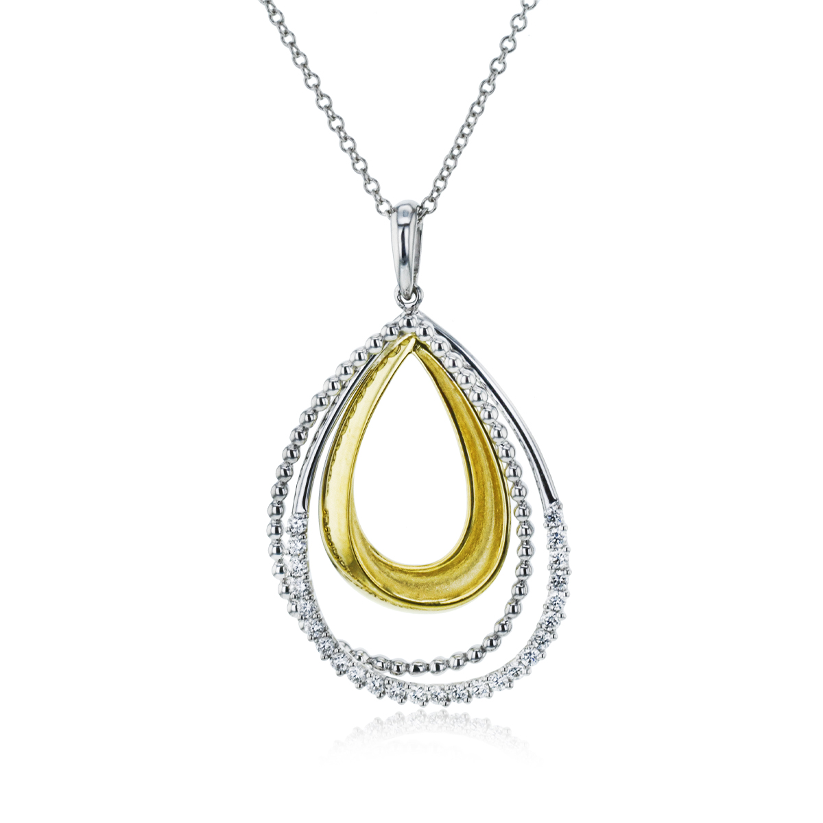 Simon G. 1/5 ct. tw. Diamond Beaded Triple Teardrop Pendant in 18K White & Yellow Gold