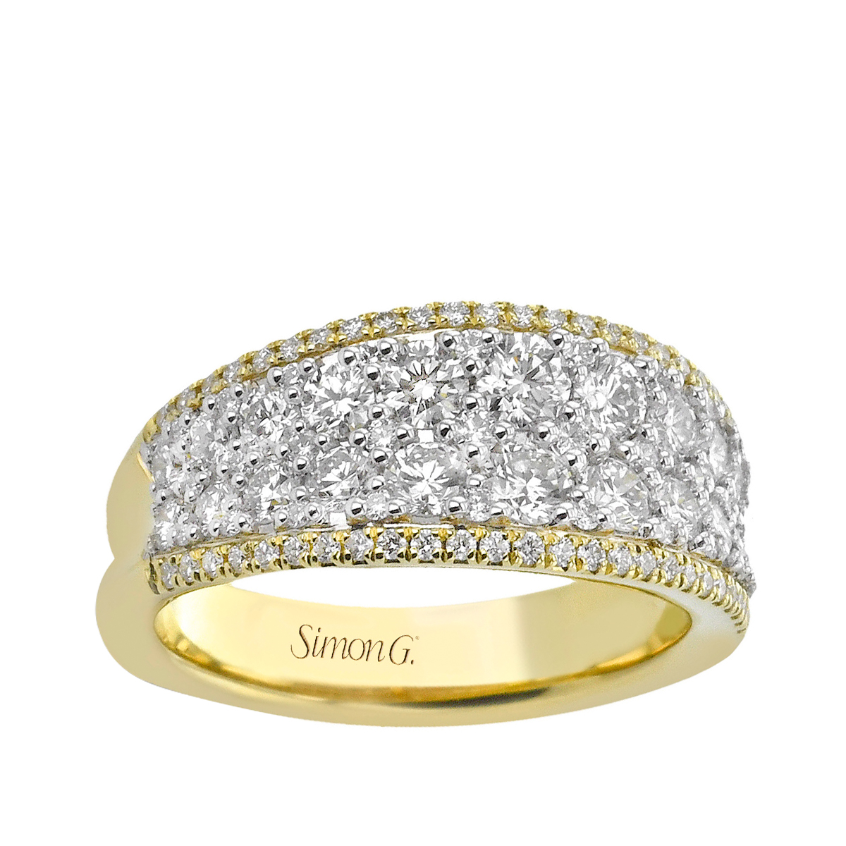 18K yellow and white gold 1-3/8 ct. tw. round diamond pave Simon G. anniversary band