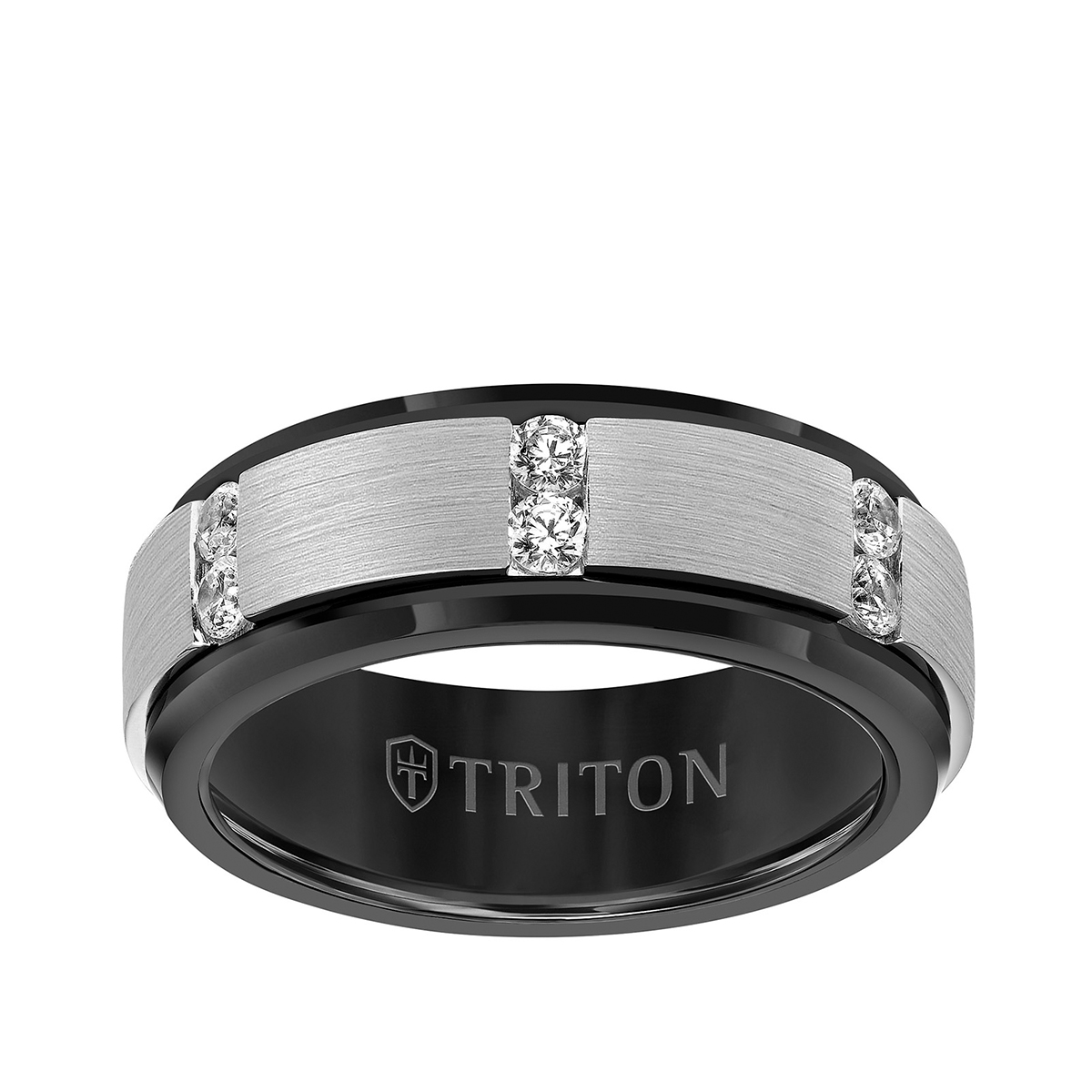 White & black tungsten carbide 1/3 ct. tw. diamond vertical channel set men's Triton wedding band