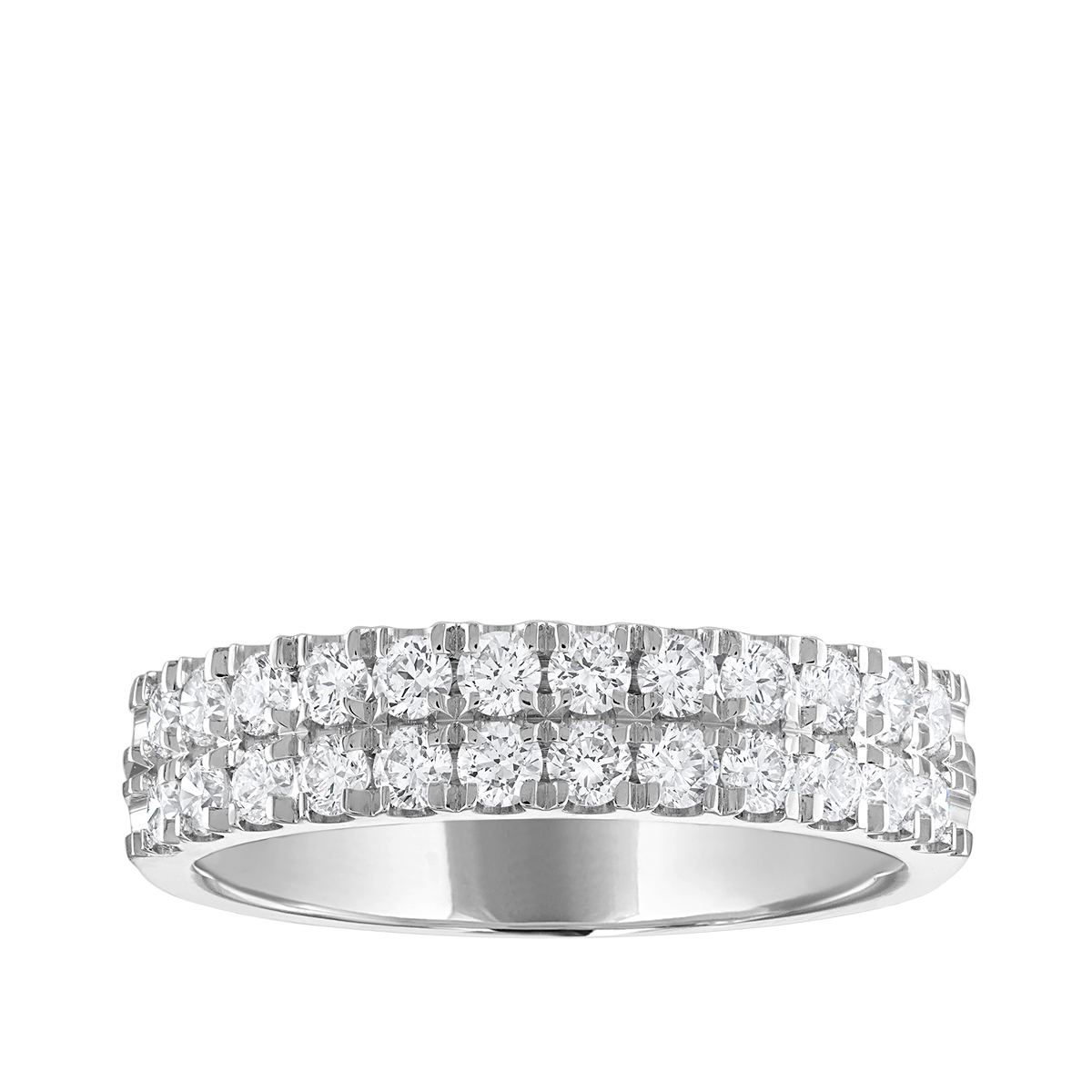 14K white gold 1 ct. tw. round diamond two row anniversary band