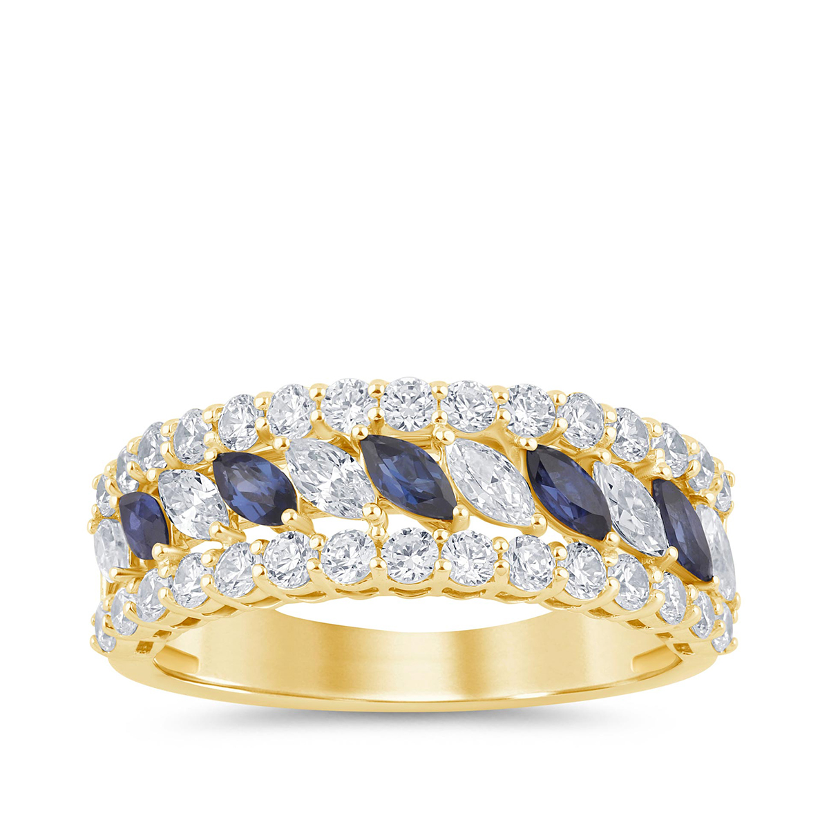 14K yellow gold marquise sapphire & 1-1/3 ct. tw. diamond alternating ring