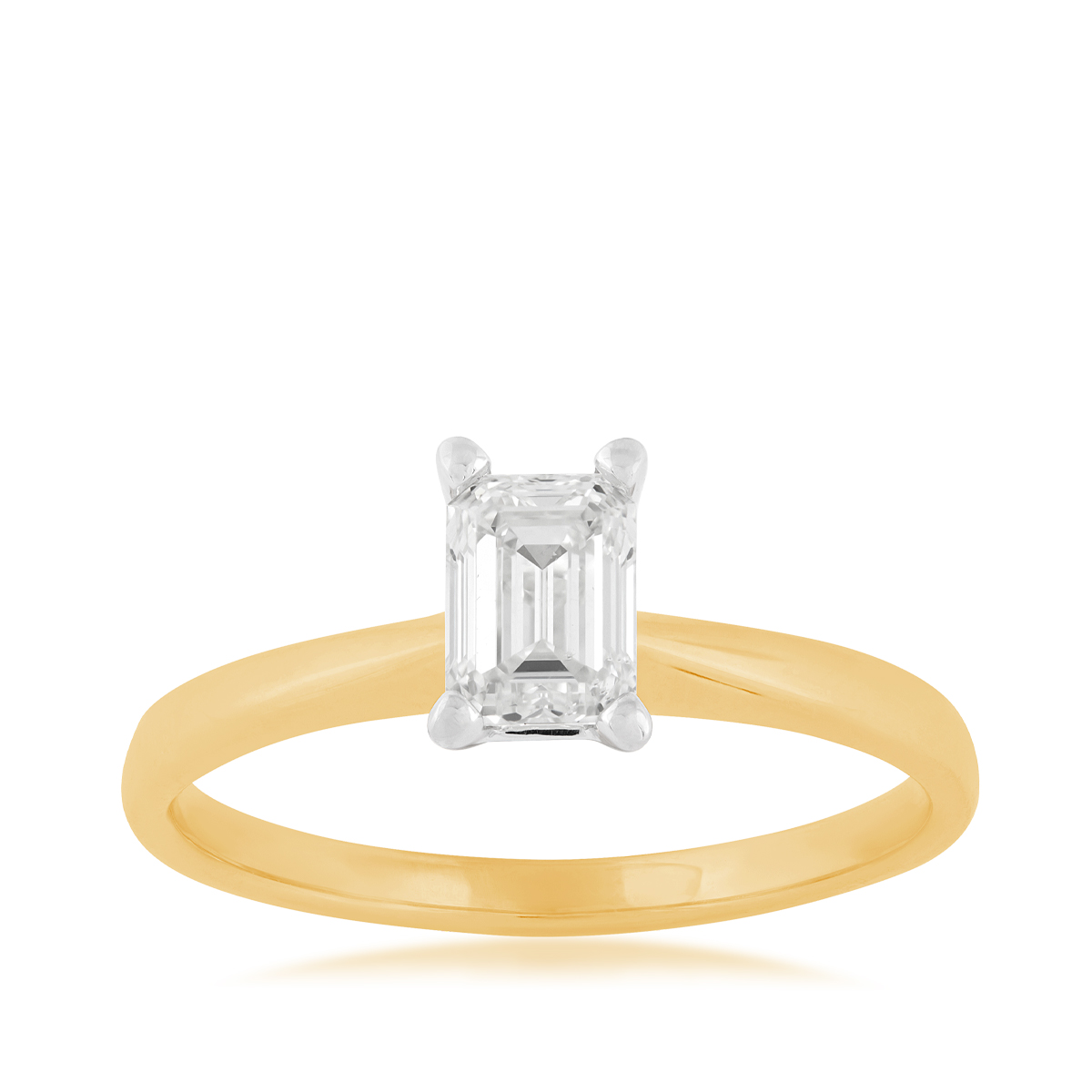 14K yellow and white gold 3/4 ct. tw. emerald cut diamond solitaire engagement ring