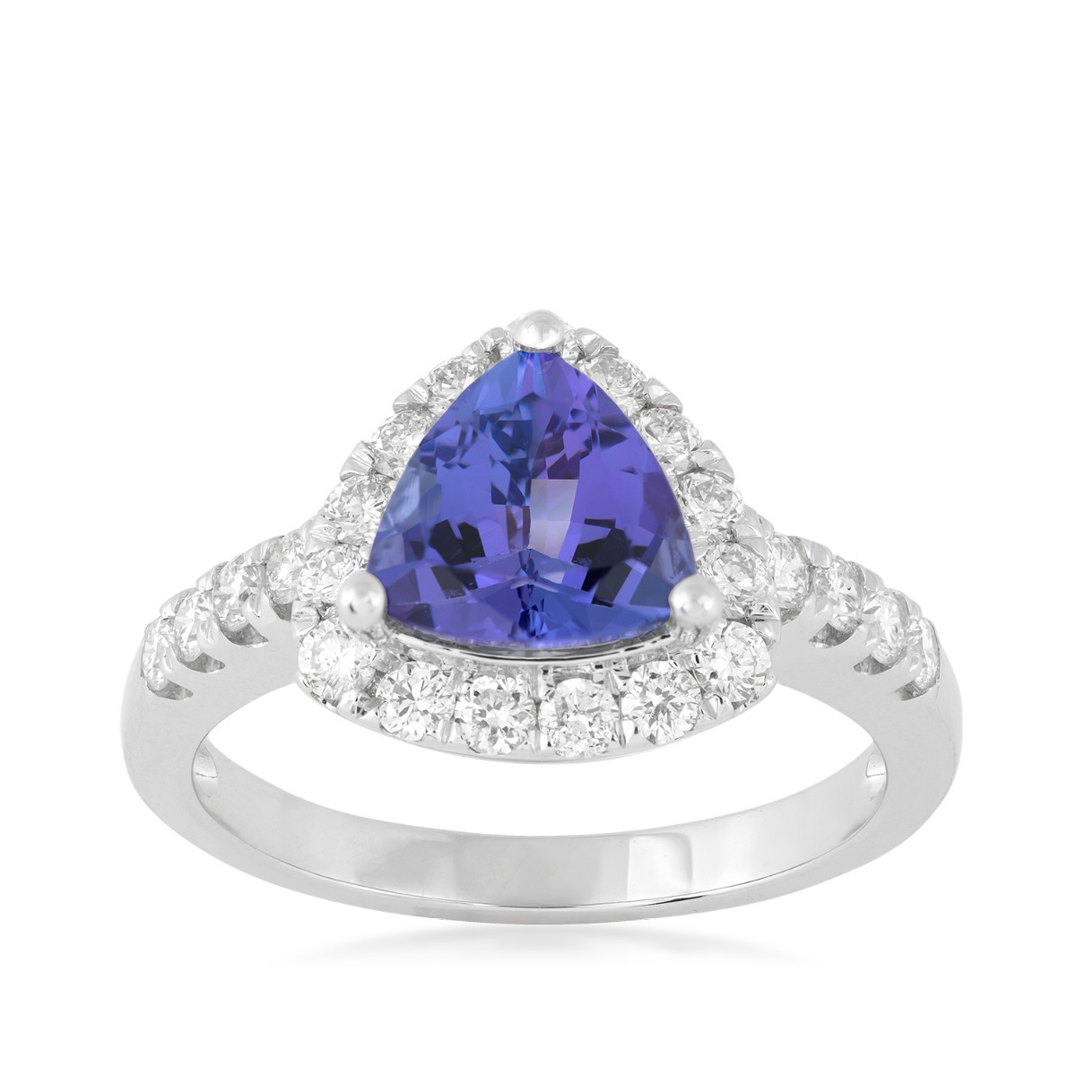 Trillion Tanzanite & 3/4 ct. tw. Diamond Halo Ring in 14K White Gold