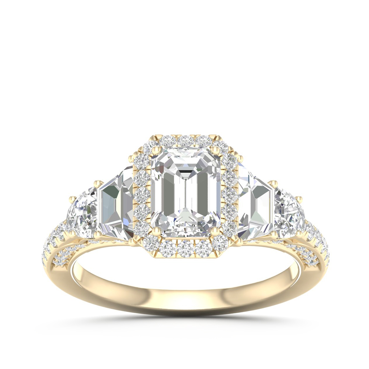 14K yellow gold 3-1/3 ct. tw. emerald cut lab-grown diamond halo engagement ring