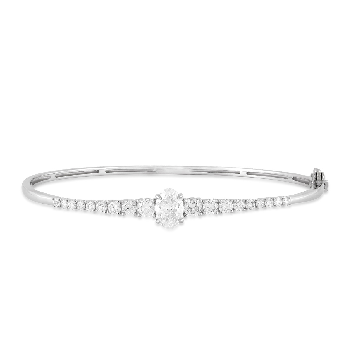 Adamante 2-1/4 ct. tw. Lab-Grown Oval Diamond Graduated 7" Bangle Bracelet in 14K White Gold