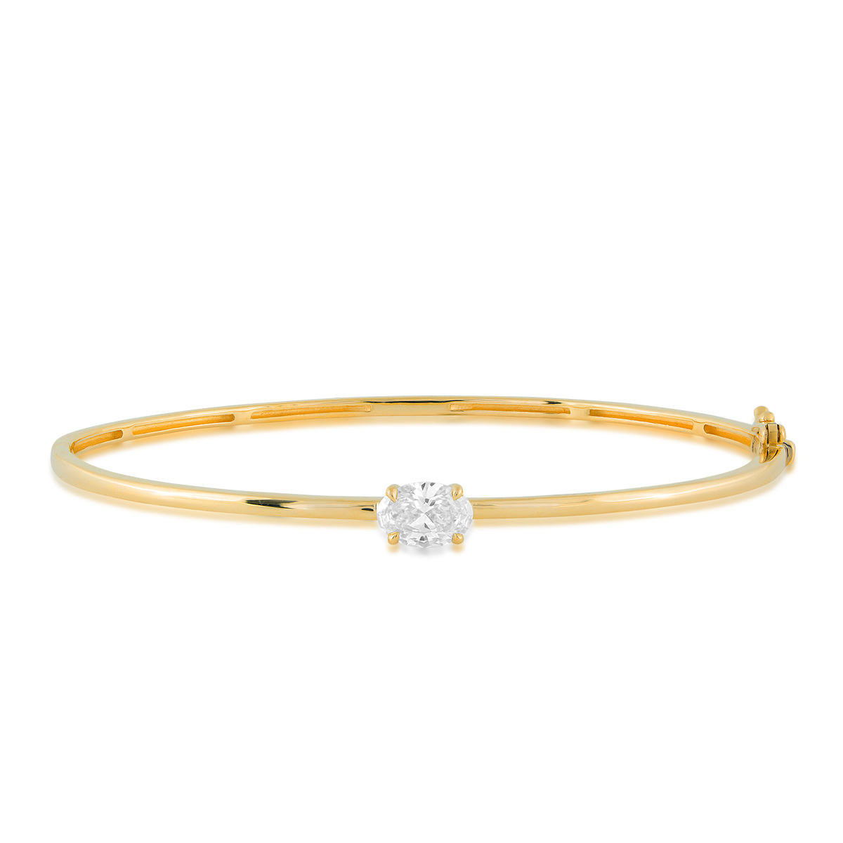 14K yellow gold 1 ct. tw. oval lab-grown diamond solitaire 7 inch bangle bracelet