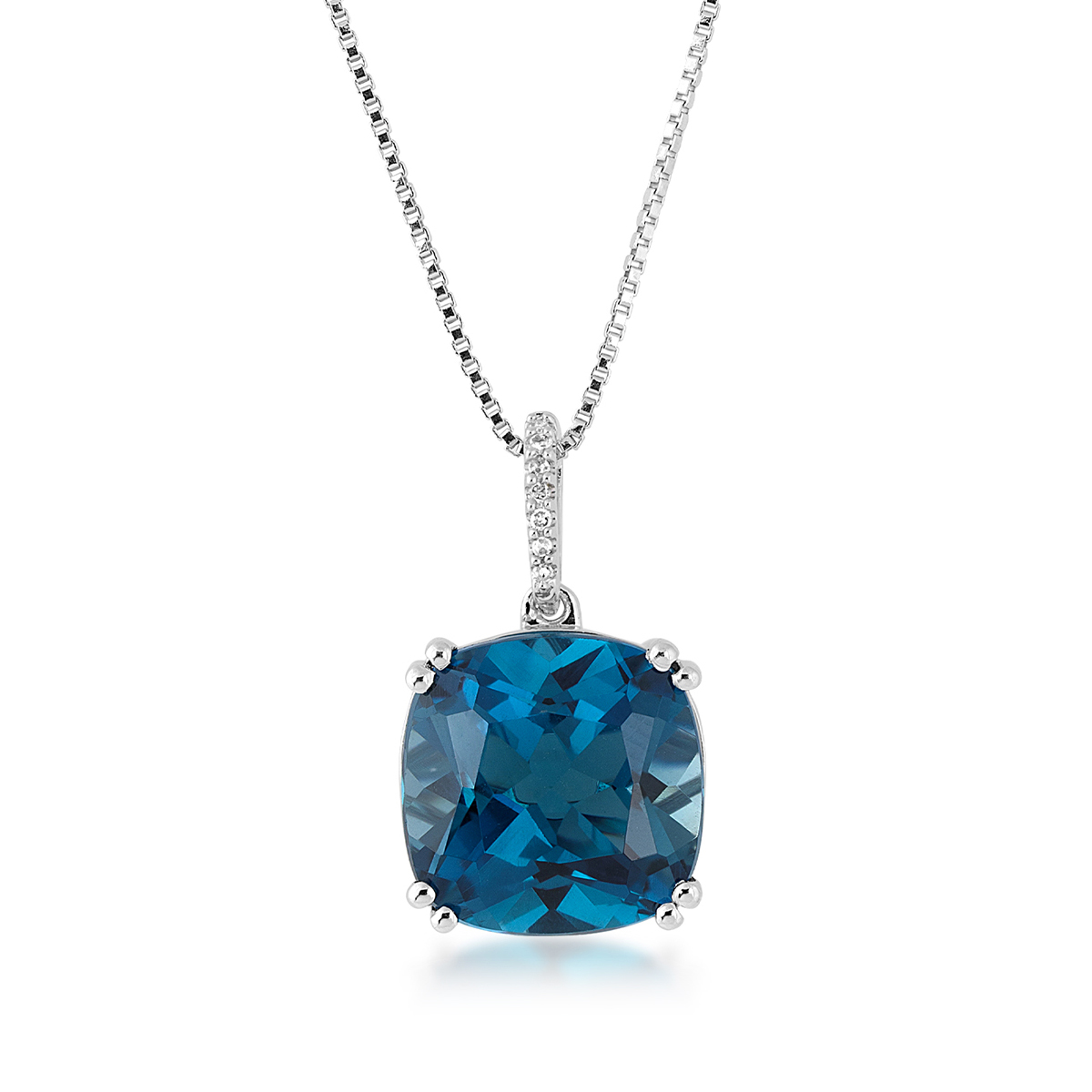 Cushion London Blue Topaz & Diamond Accent Pendant in Sterling Silver