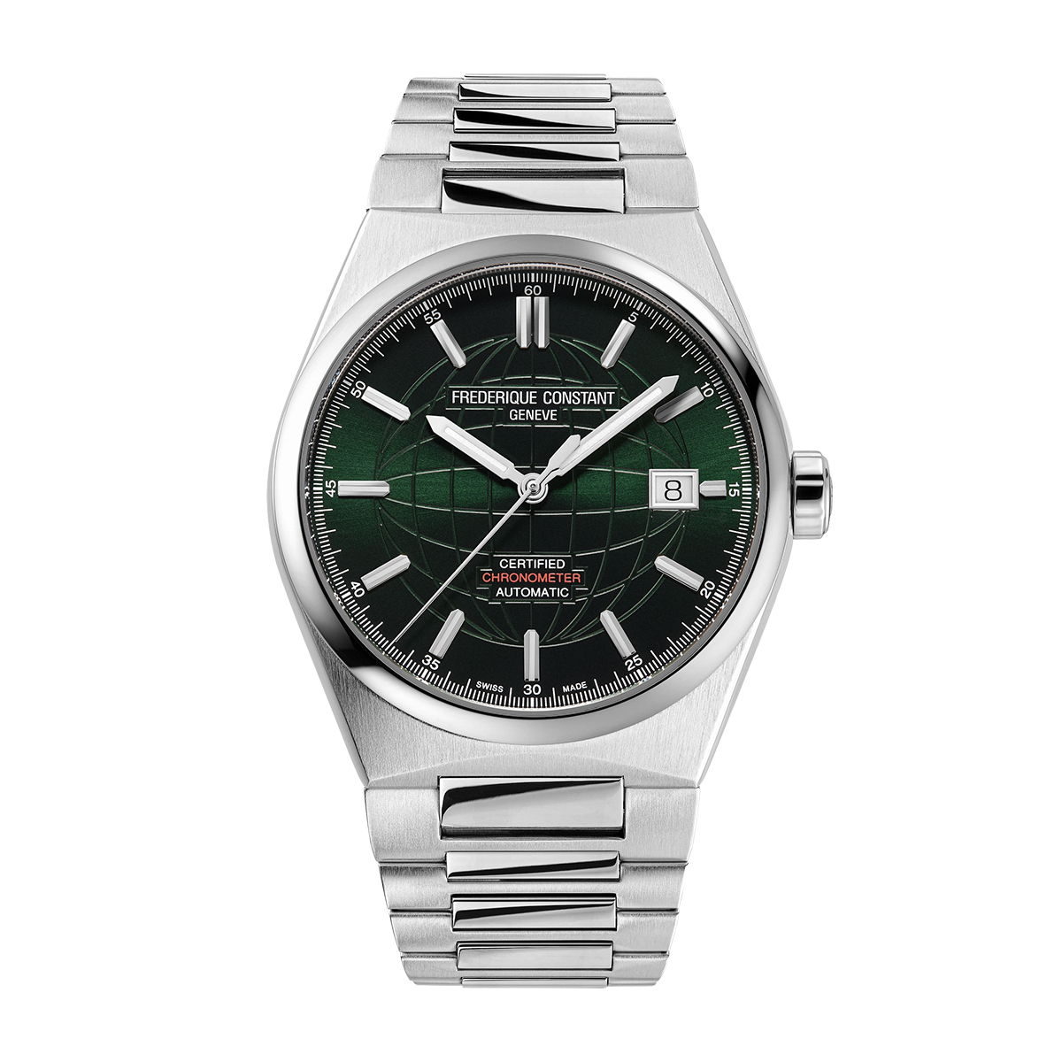 Stainless steel green globe pattern dial men's Frederique Constant automatic watch