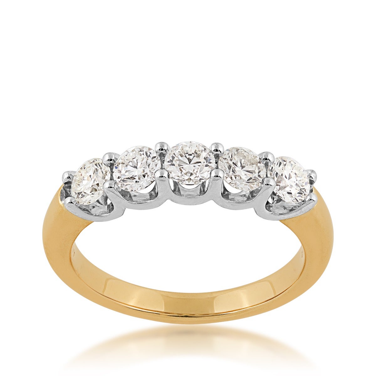 two-tone yellow and white gold five stone prong set ring