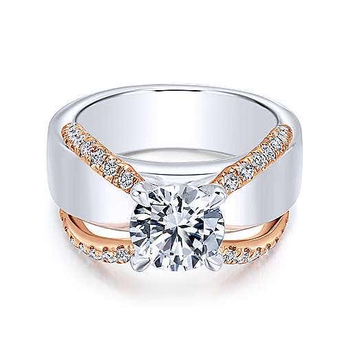 Gabriel & Co. .43 ct. tw. Round Semi-Mount Engagement Ring with Split Shank in 14K White & Pink gold