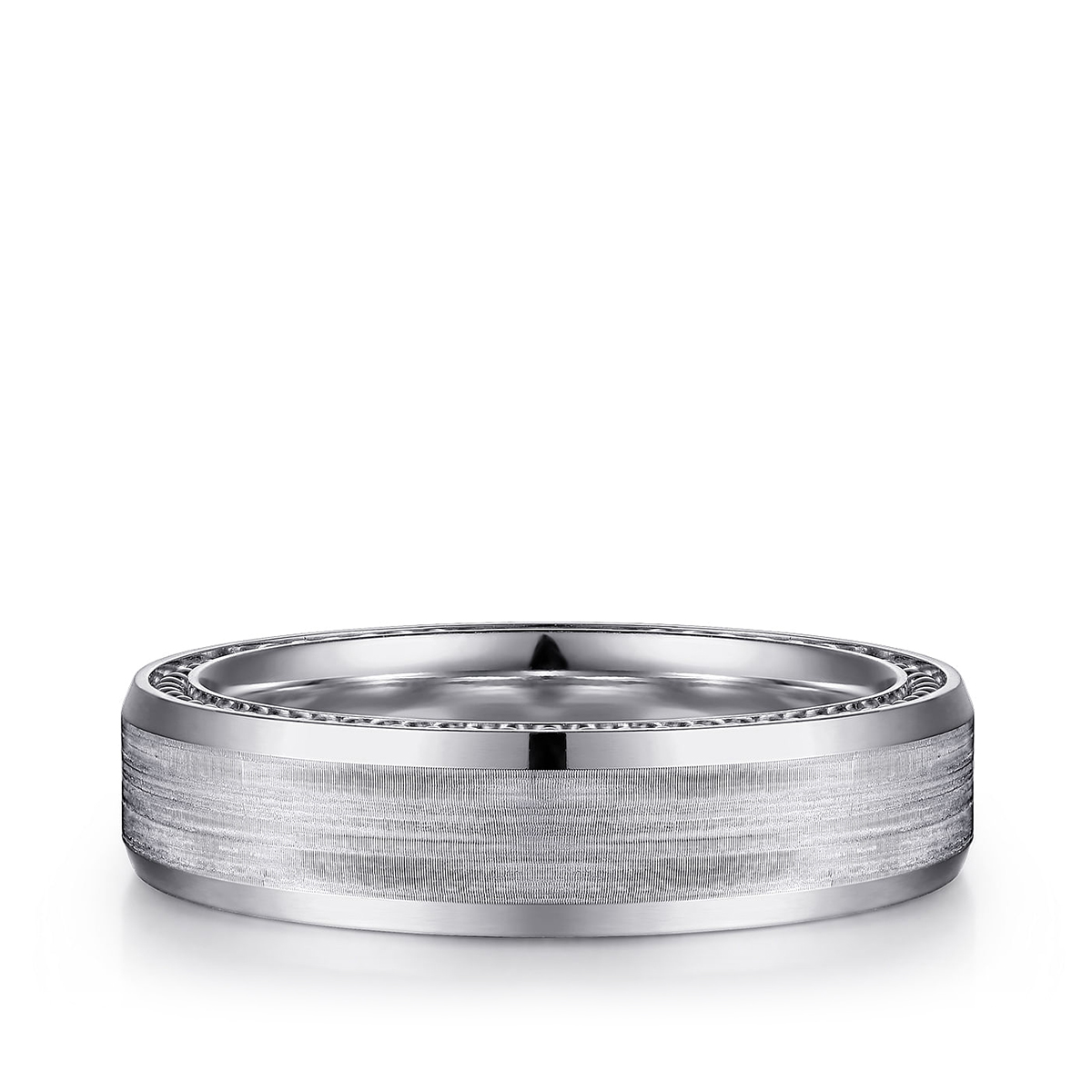 Gabriel & Co. Felix Men's 6mm Satin Finish Milgrain Edge Wedding Ring in 14K White Gold