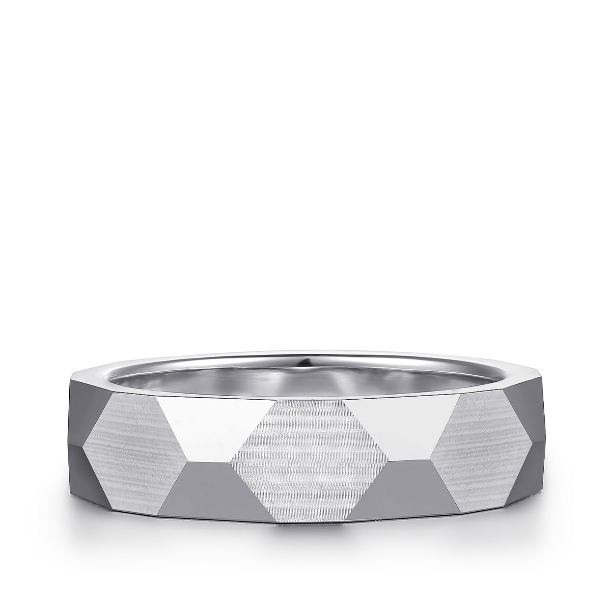 Gabriel & Co. Oscar Men's 6mm Satin Finish Carved Wedding Ring in 14K White Gold