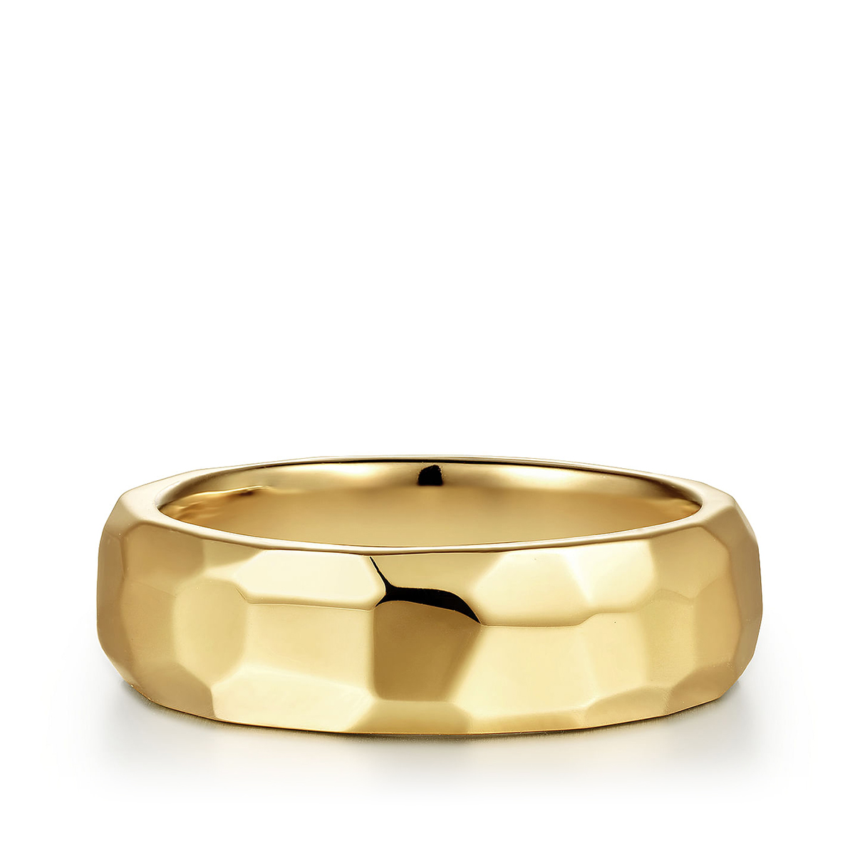 Gabriel & Co. Theo Men's 7mm Polished Hammered Finish Wedding Ring in 14K Yellow Gold