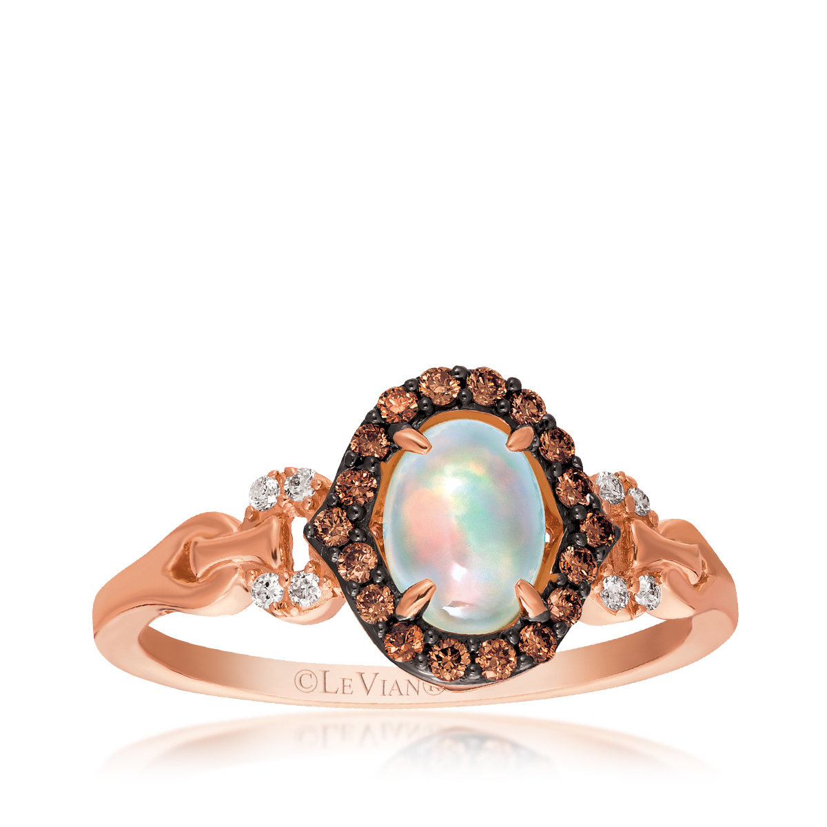 strawberry gold Le Vian neopolitan opal and 1/5 ct. tw. chocolate and vanilla diamond halo ring