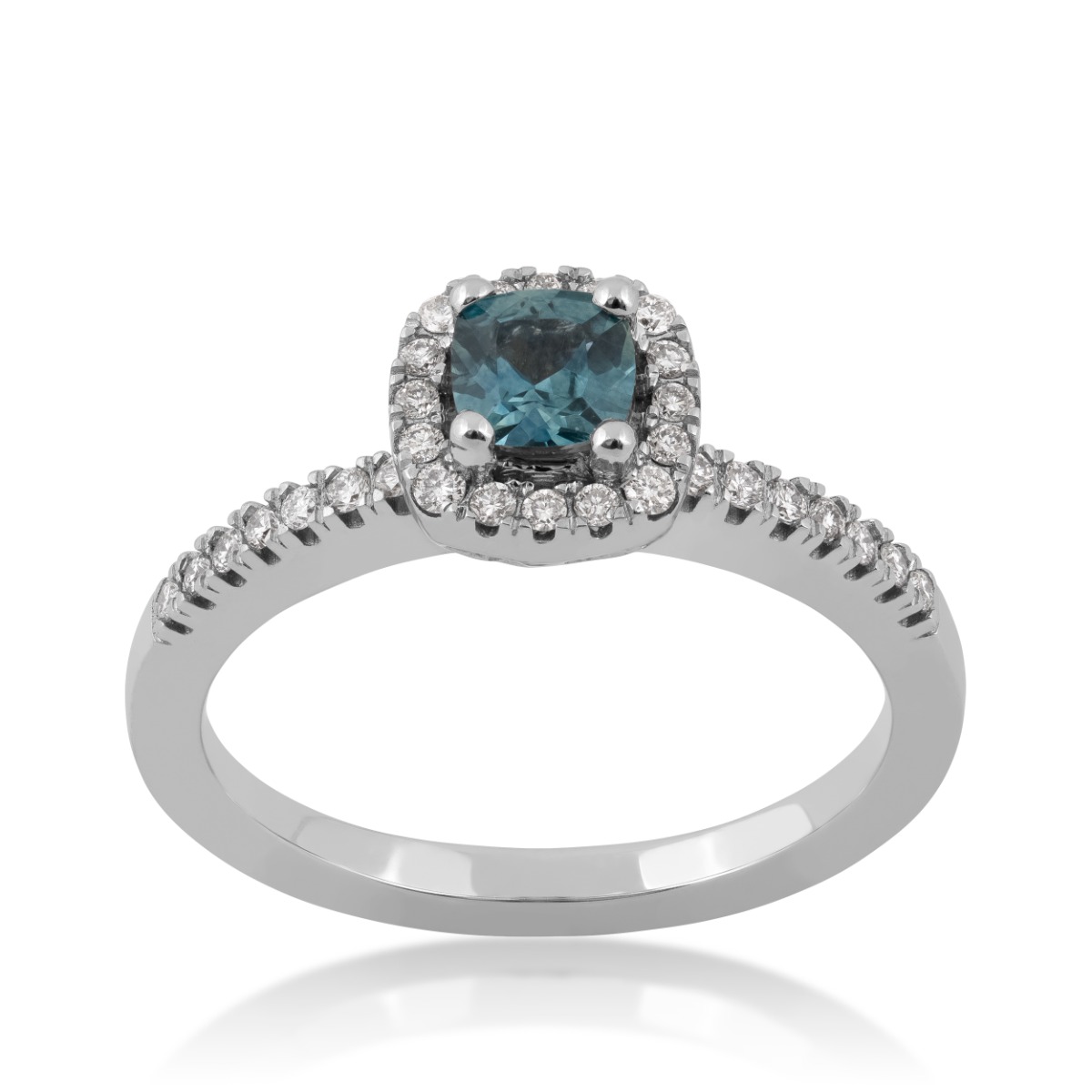 10K white gold American Colors cushion Montana sapphire and 1/5 ct. tw. diamond halo ring