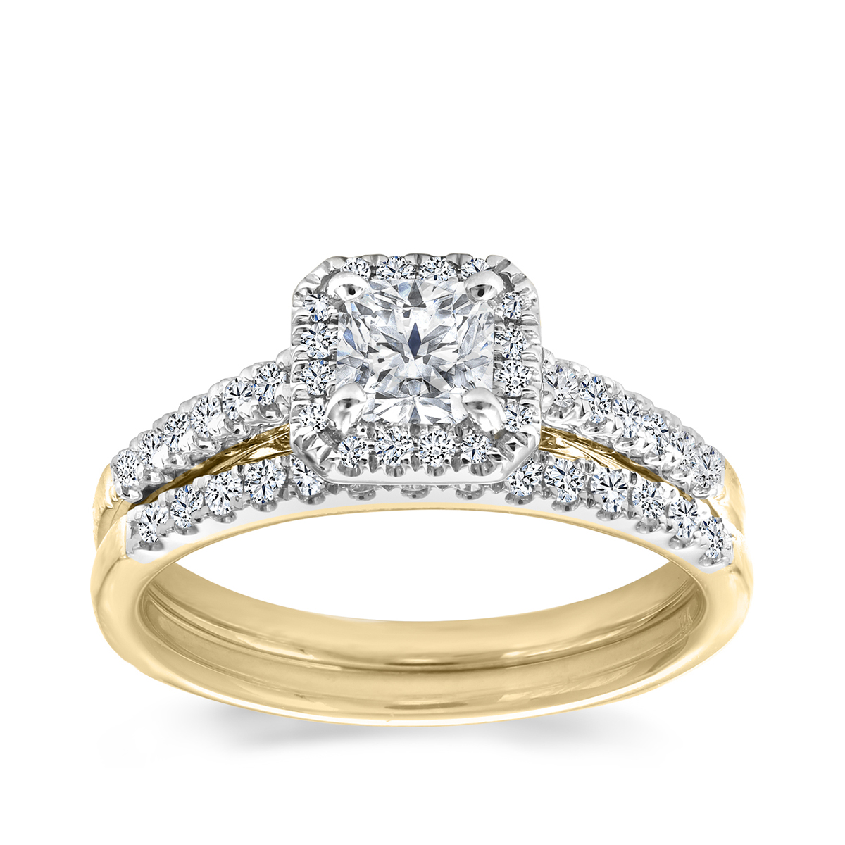 Canadian Rocks 9/10 ct. tw. Square Diamond Halo Wedding Set in 14K Yellow Gold