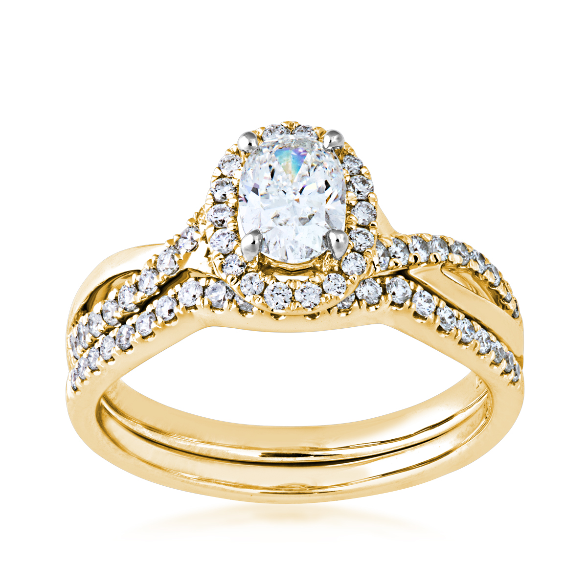 Canadian Rocks 9/10 ct. tw. Oval Diamond Halo Wedding Set in 14K Yellow Gold