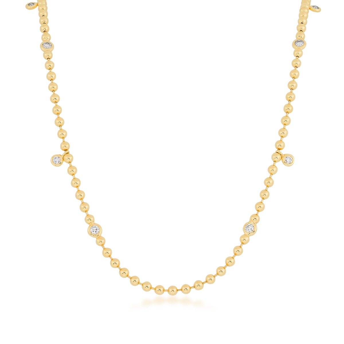 18K yellow gold 3/8 ct. tw. diamond bezel set station and dangle necklace