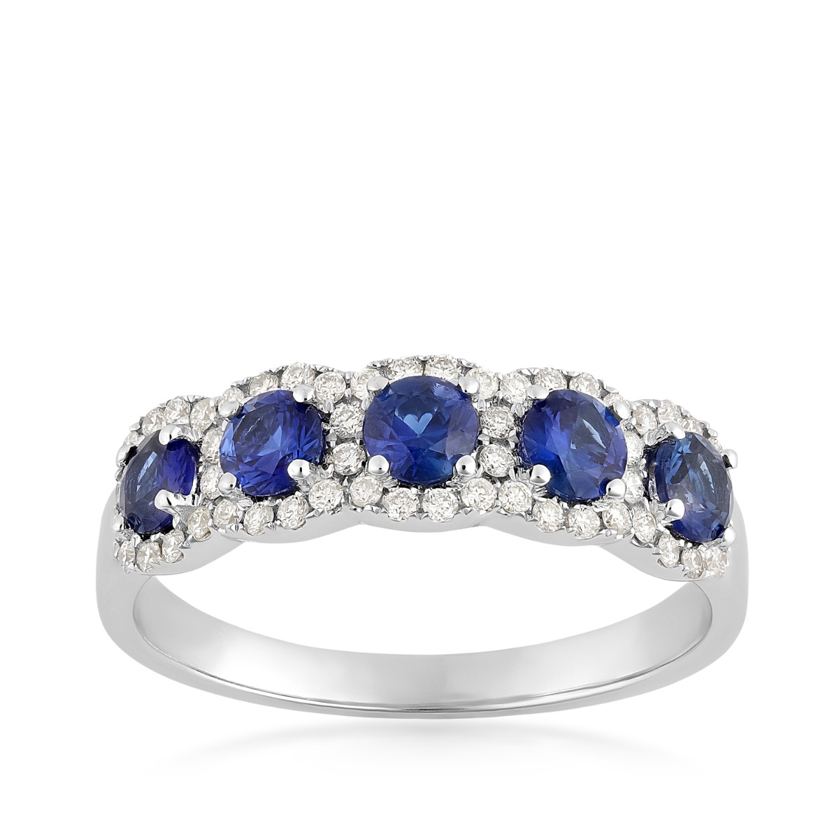 Round Sapphire & 1/4 ct. tw. Diamond Ring in 14K White Gold