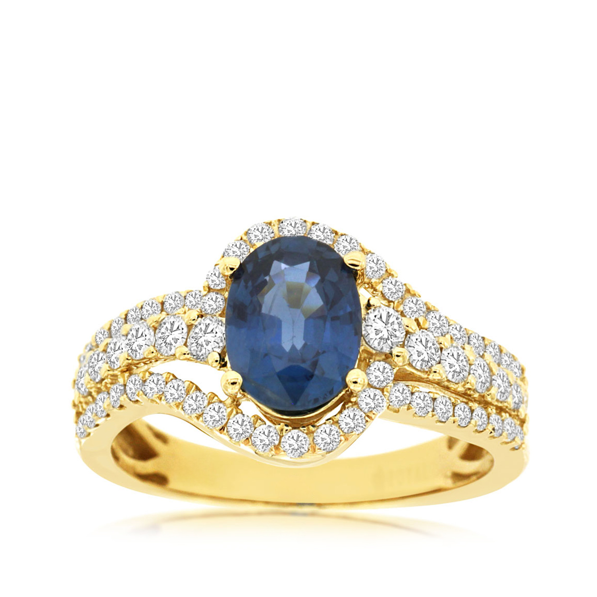 Oval Sapphire & 5/8 ct. tw. Diamond Halo Multi-Row Ring in 14K Yellow Gold