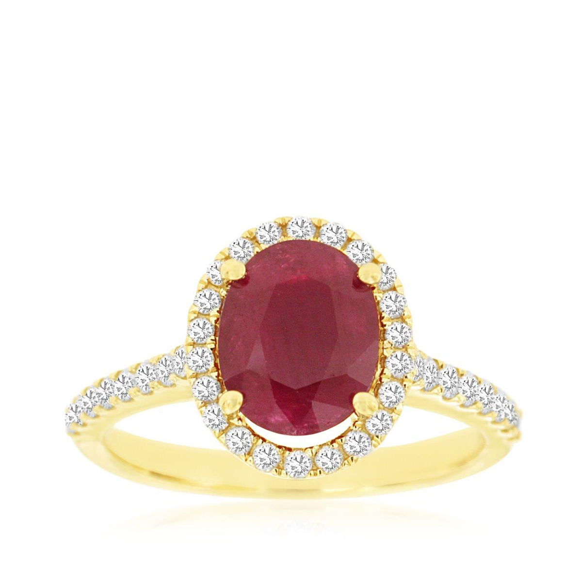 Oval Ruby & 3/8 ct. tw. Diamond Halo Ring in 14K Yellow Gold