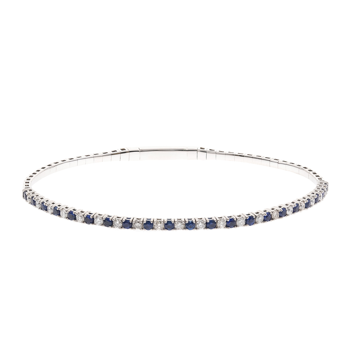 Round Sapphire & 1/2 ct. tw. Diamond 7.25" Bangle Bracelet in 14K White Gold