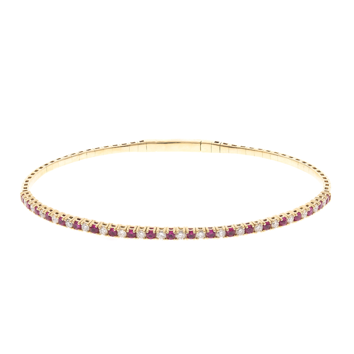 Round Ruby & 1/2 ct. tw. Diamond 7.25" Bangle Bracelet in 14K Yellow Gold