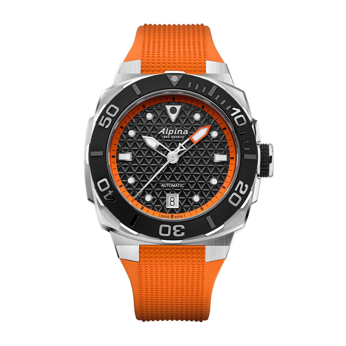 Alpina Men's Seastrong Diver Extreme Automatic Stainless Steel Watch with Black Dial & Orange Rubber Strap