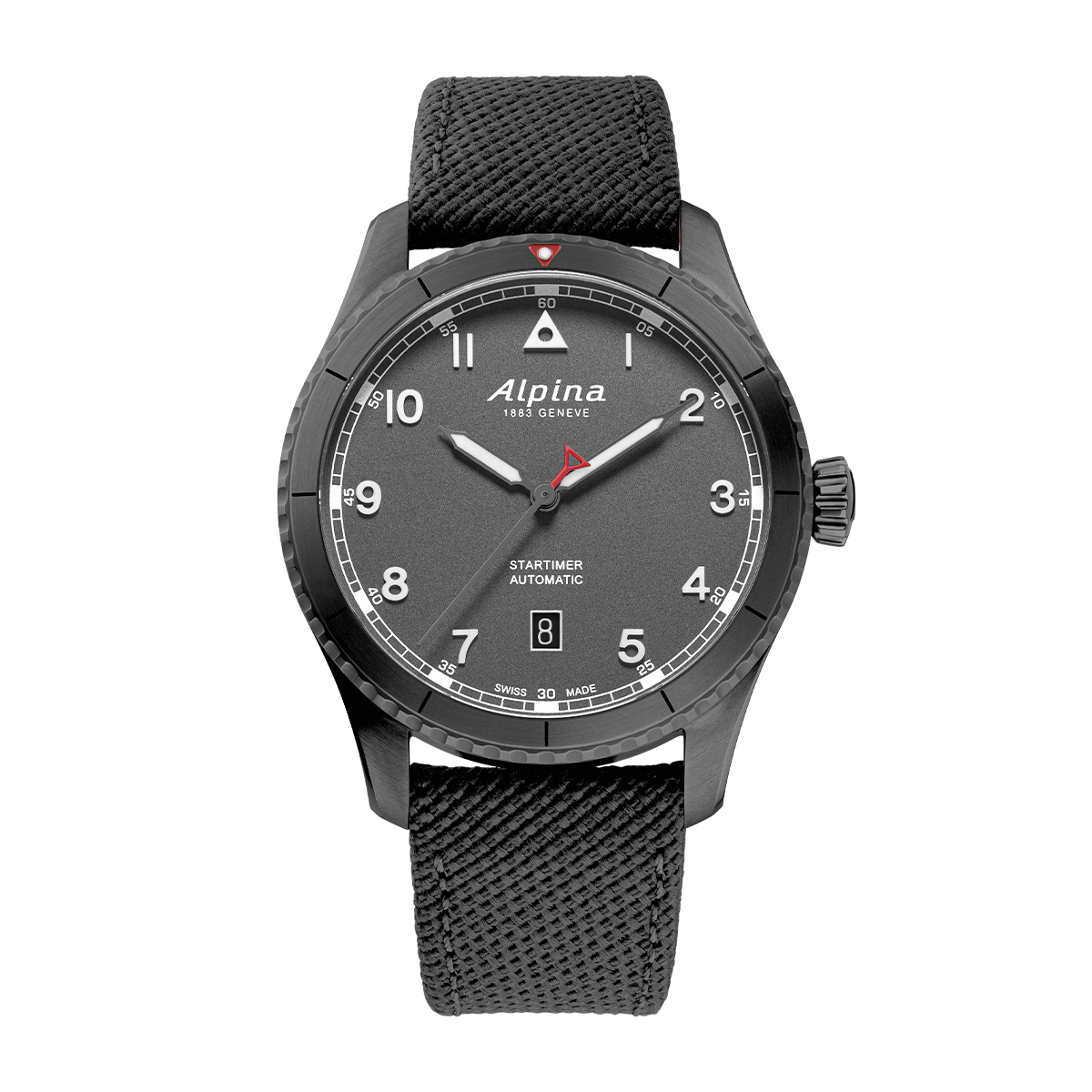 Alpina Men's Startimer Pilot Automatic Black Stainless Steel Watch with Gray Dial & Nylon Strap
