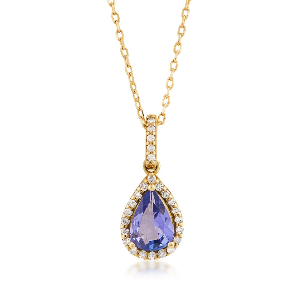 Pear Tanzanite & 1/10 ct. tw. Diamond Halo Pendant in 10K Yellow Gold