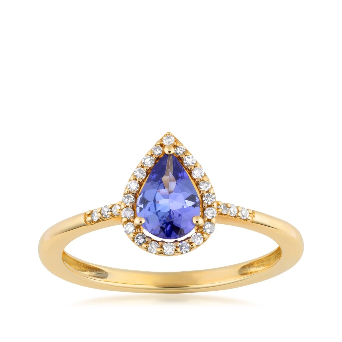 Pear Tanzanite & 1/10 ct. tw. Diamond Halo Ring in 10K Yellow Gold