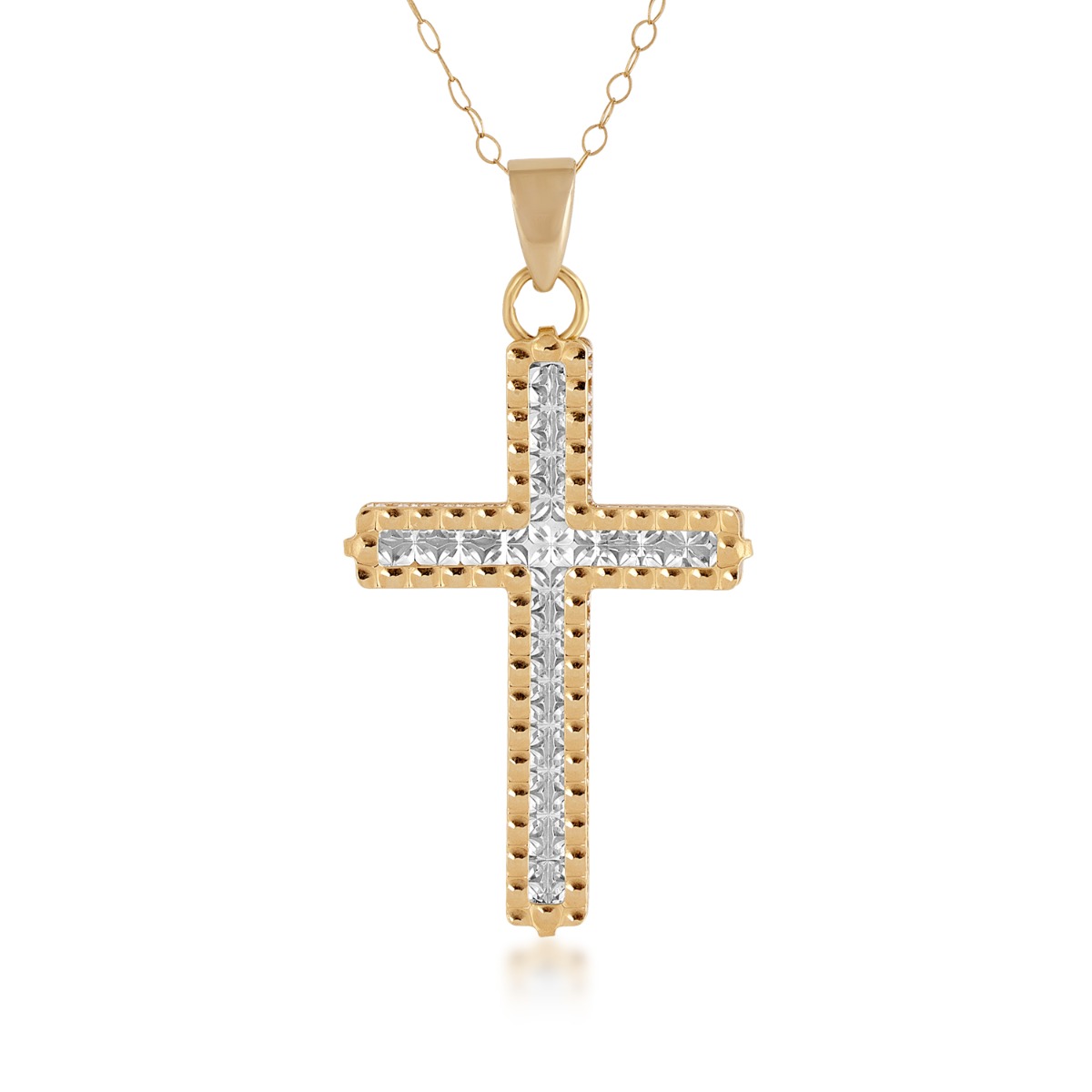 Textured Cross Pendant in 10K Yellow & White Gold