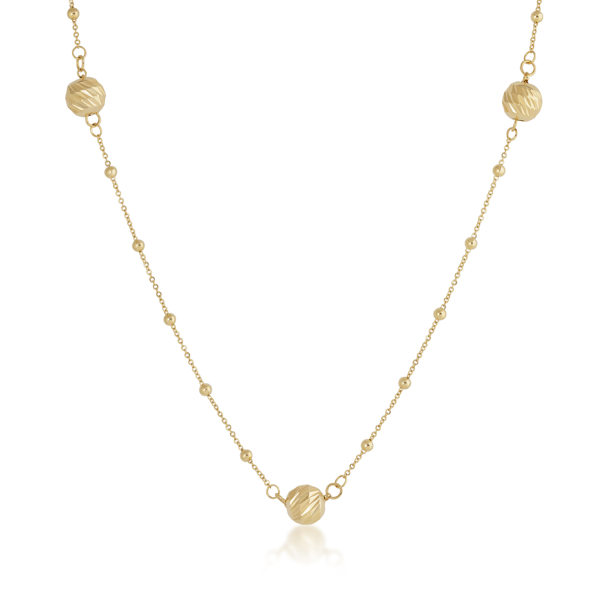 Textured Bead Station Necklace in 10K Yellow Gold