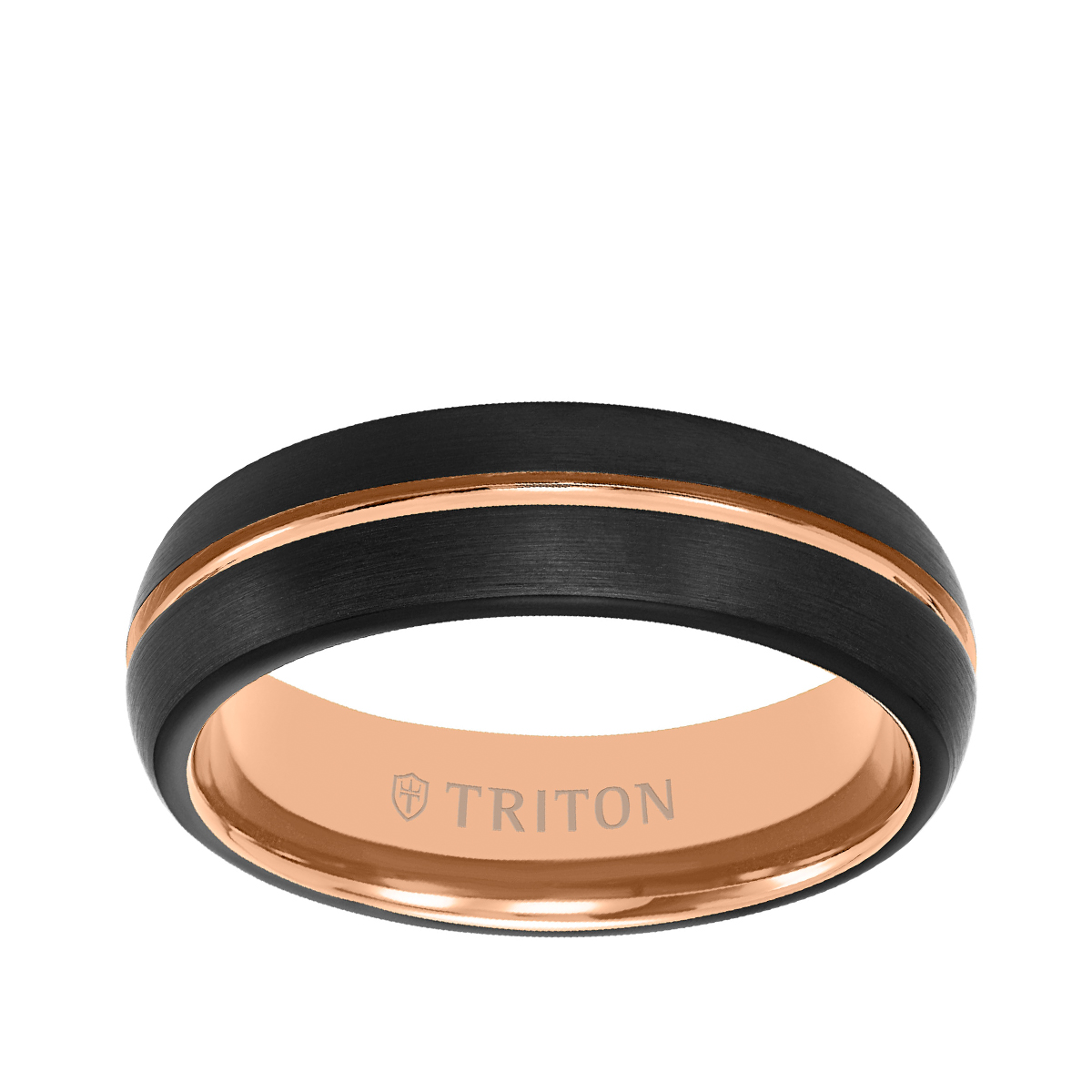 Triton Men's 6.5mm Brushed Finish Wedding Ring in Black & Pink Tungsten