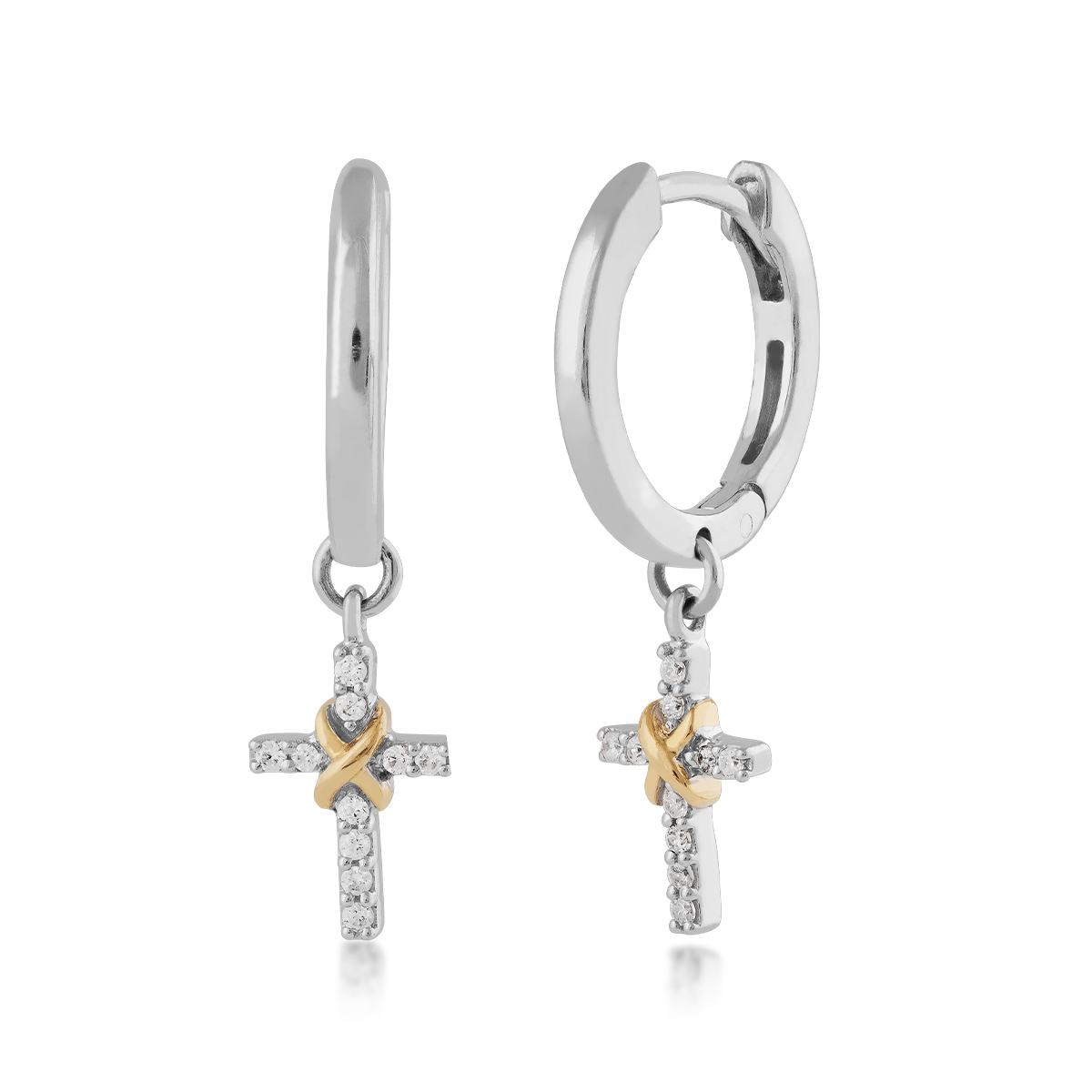 Infinite Love 1/10 ct. tw. Diamond Infinity Cross Drop Hoop Earrings in Sterling Silver & 10K Yellow Gold