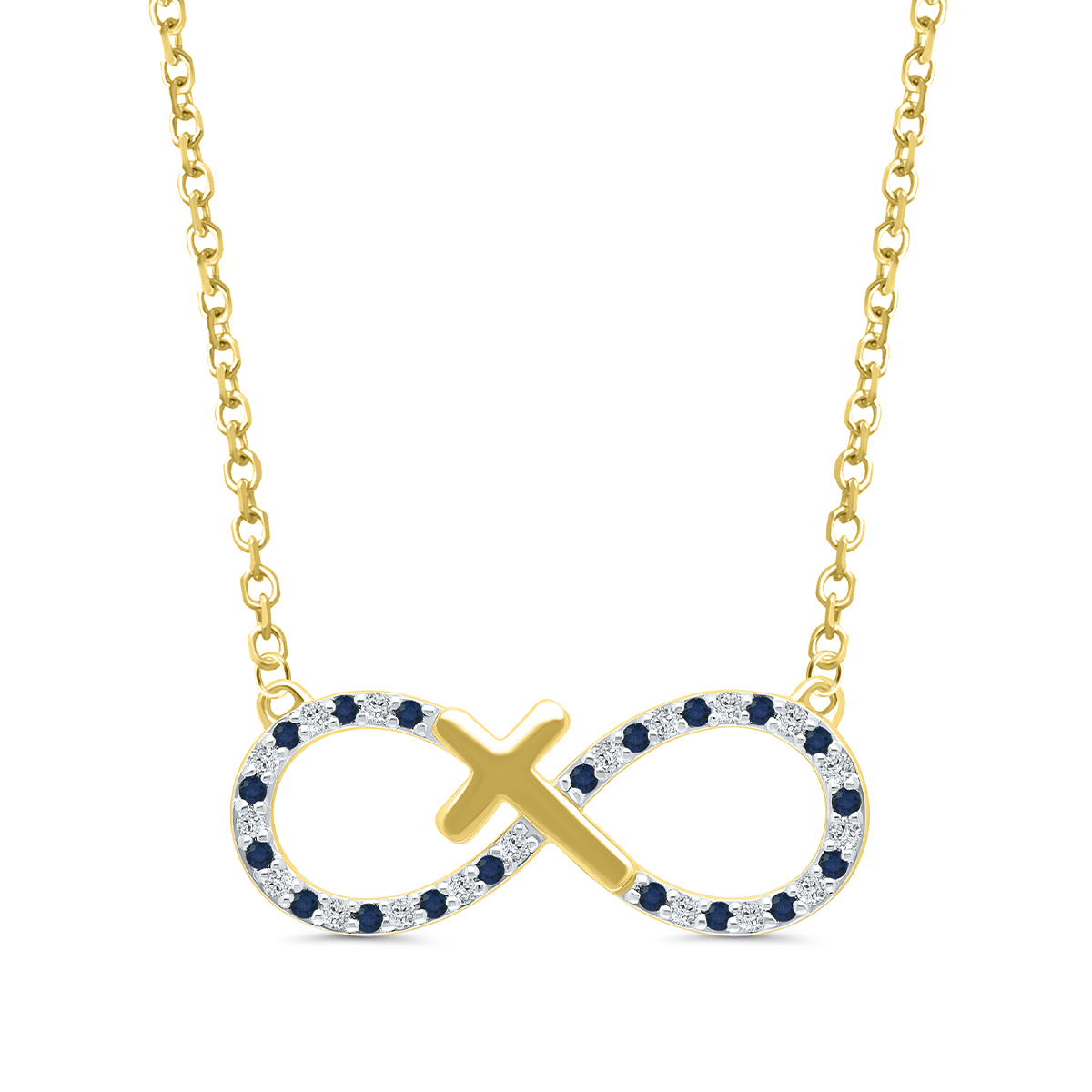 Sapphire & 1/10 ct. tw. Diamond Cross Infinity Necklace in 10K Yellow Gold