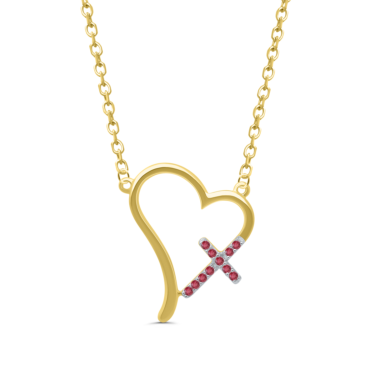 Ruby Heart & Cross Necklace in 10K Yellow Gold