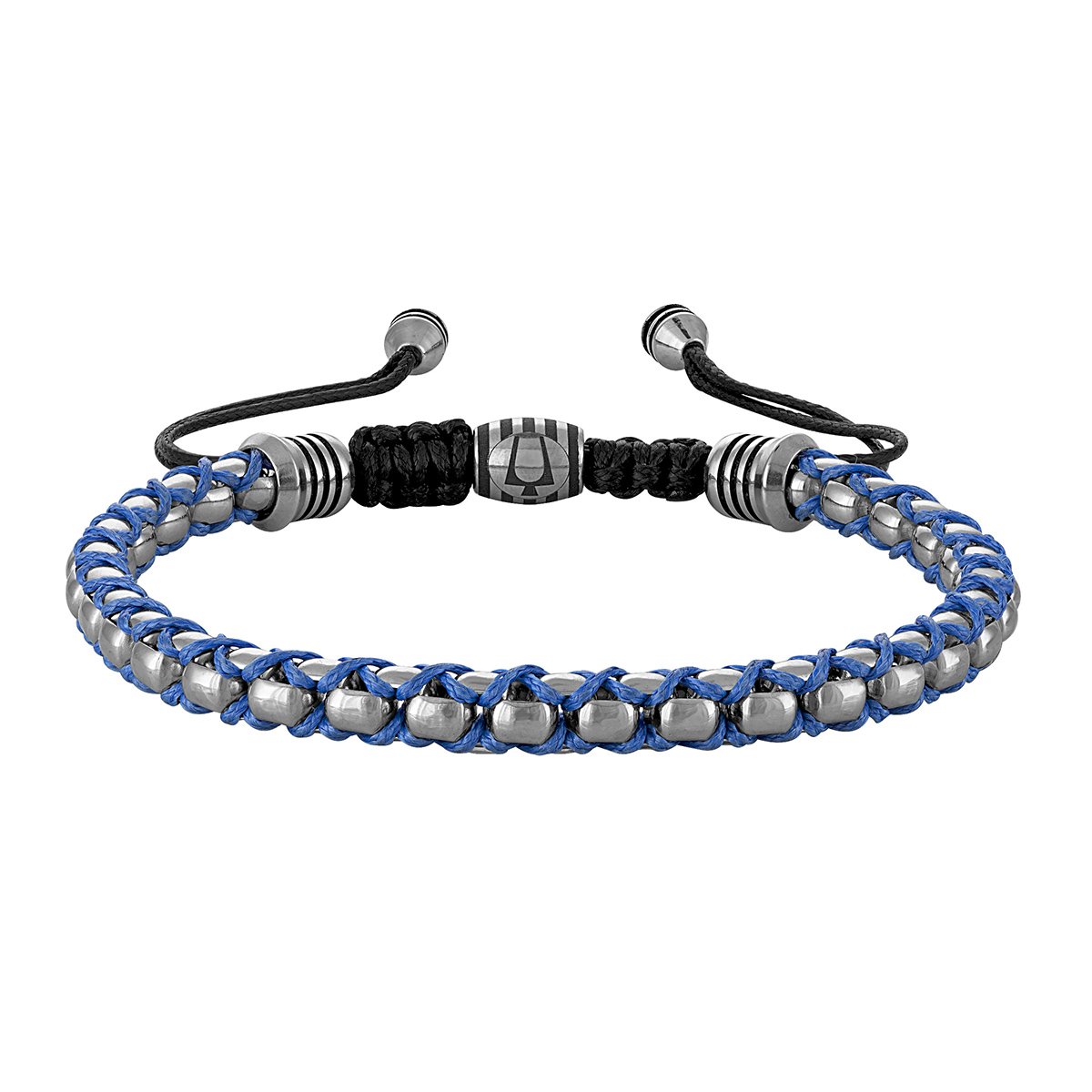Bulova Men's Blue Cord Bead Bolo Bracelet in White Stainless Steel