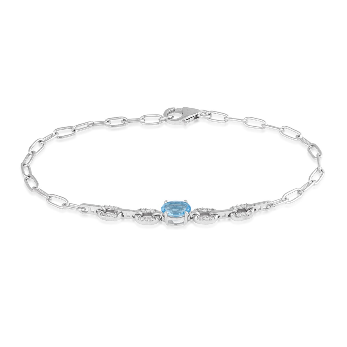 Oval Swiss Blue Topaz & 1/10 ct. tw. Diamond 7.5" Paperclip Link Bracelet in Sterling Silver