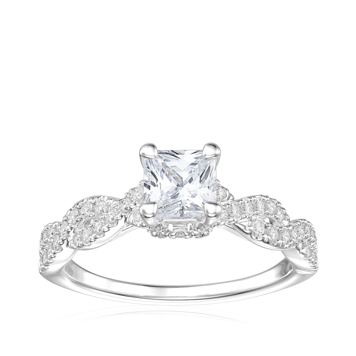Premier Natural 1-1/4 ct. tw. Princess Cut Diamond Scalloped Wedding Set in 14K White Gold