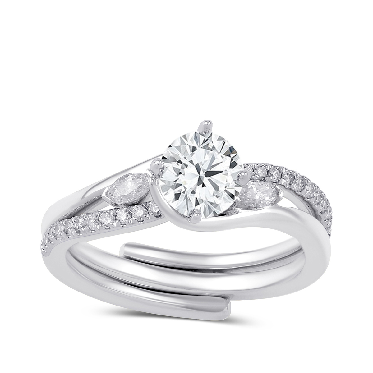 Premier Natural 3/4 ct. tw. Round Brilliant & Marquise Diamond Wedding Set in 14K White Gold