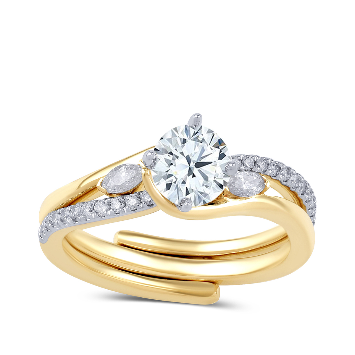 Premier Natural 3/4 ct. tw. Round Brilliant & Marquise Diamond Wedding Set in 14K Yellow Gold