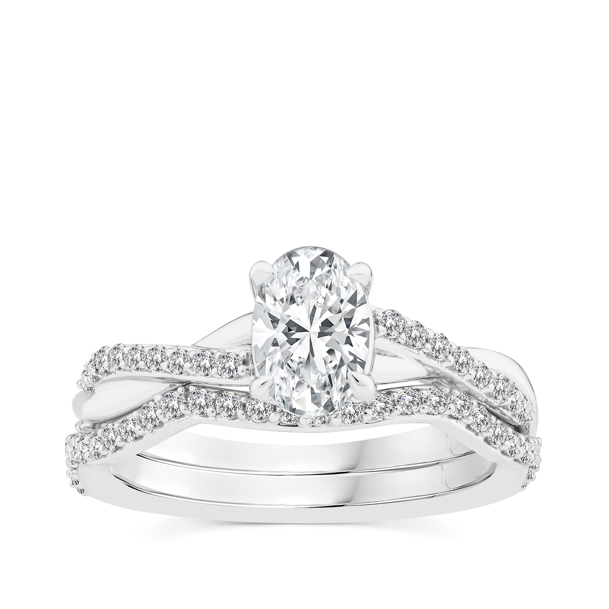 Premier Natural 1-3/8 ct. tw. Oval Diamond Twist Wedding Set in 14K White Gold