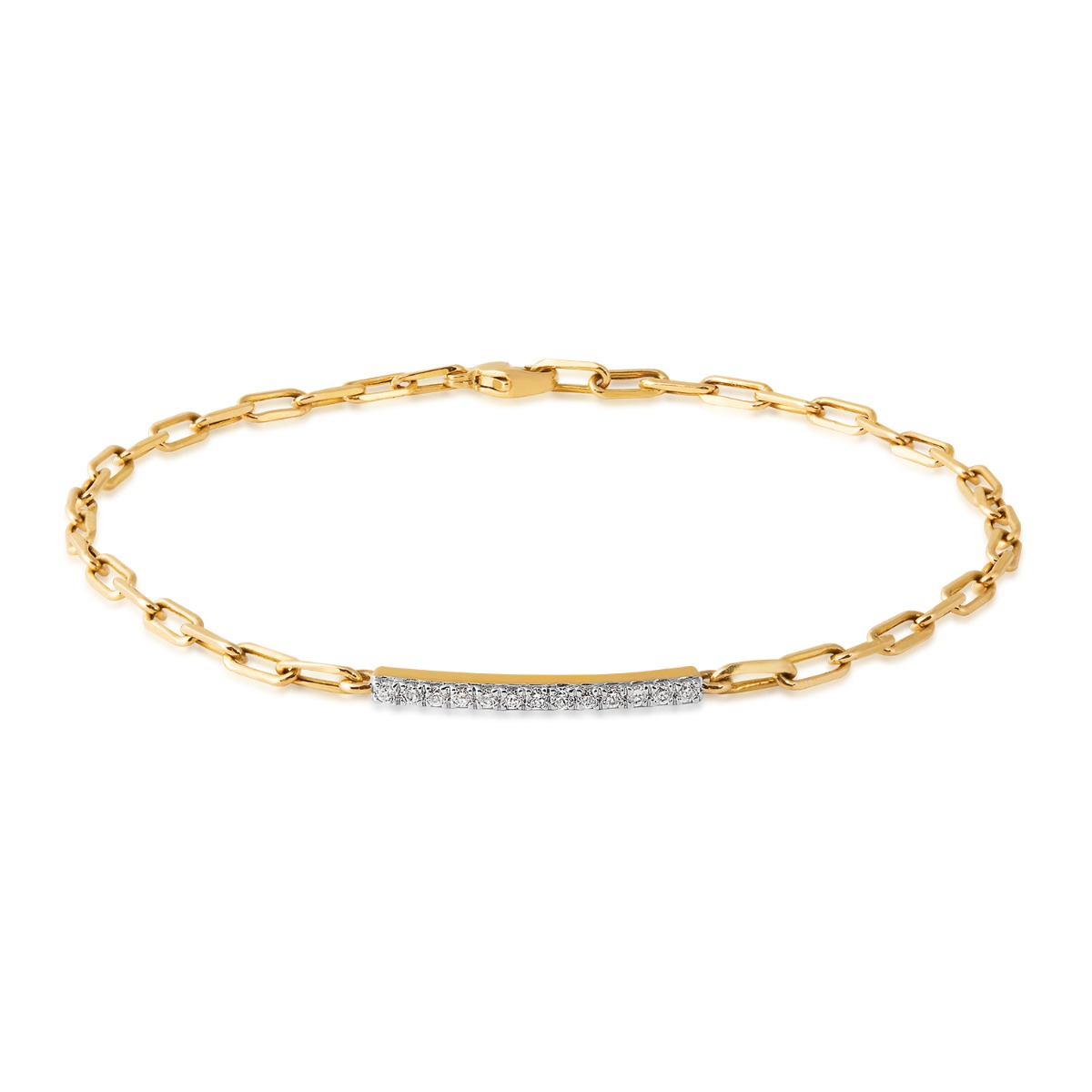 Demi Fine 1/10 ct. tw. Diamond Bar 7.5" Paperclip Bracelet in 10K Yellow Gold