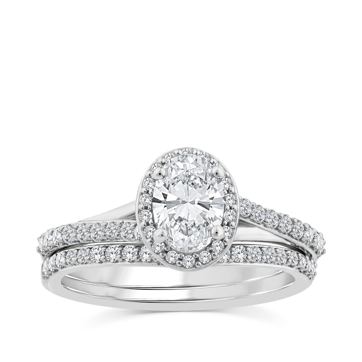 Noventa 1-1/4 ct. tw. Oval Diamond Halo Wedding Set in 14K White Gold