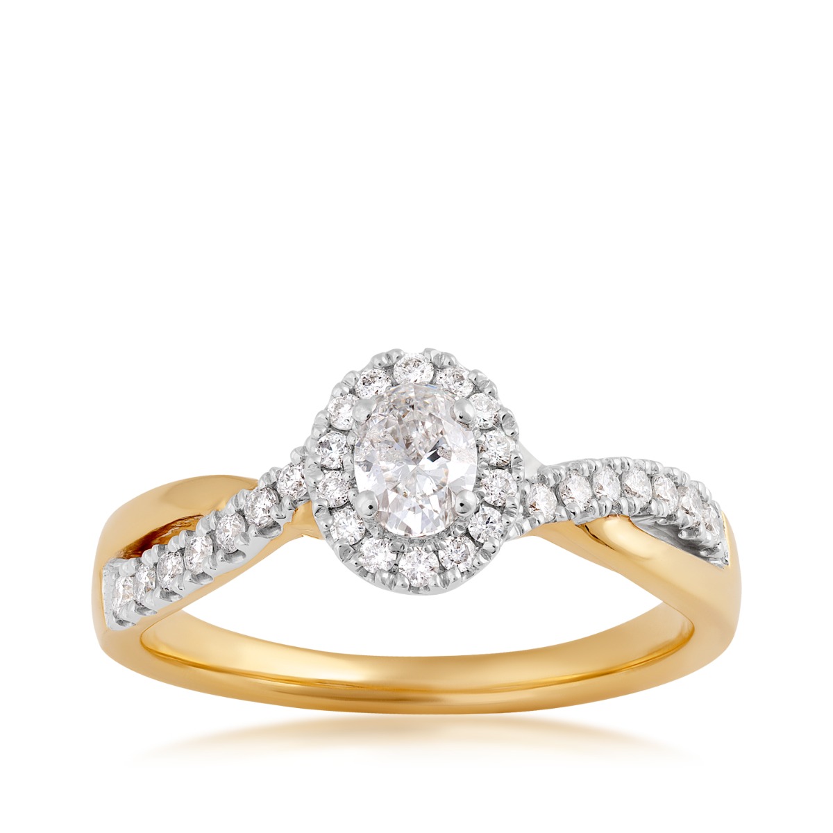 True Promise 1/2 ct. tw. Oval Diamond Halo Twist Engagement Ring in 14K Yellow & White Gold