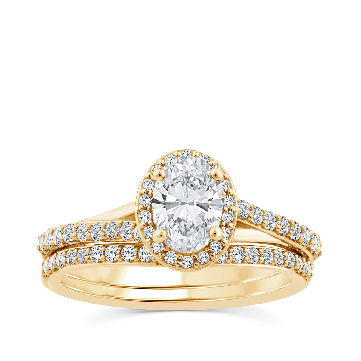Noventa 1-1/4 ct. tw. Oval Diamond Halo Wedding Set in 14K Yellow Gold