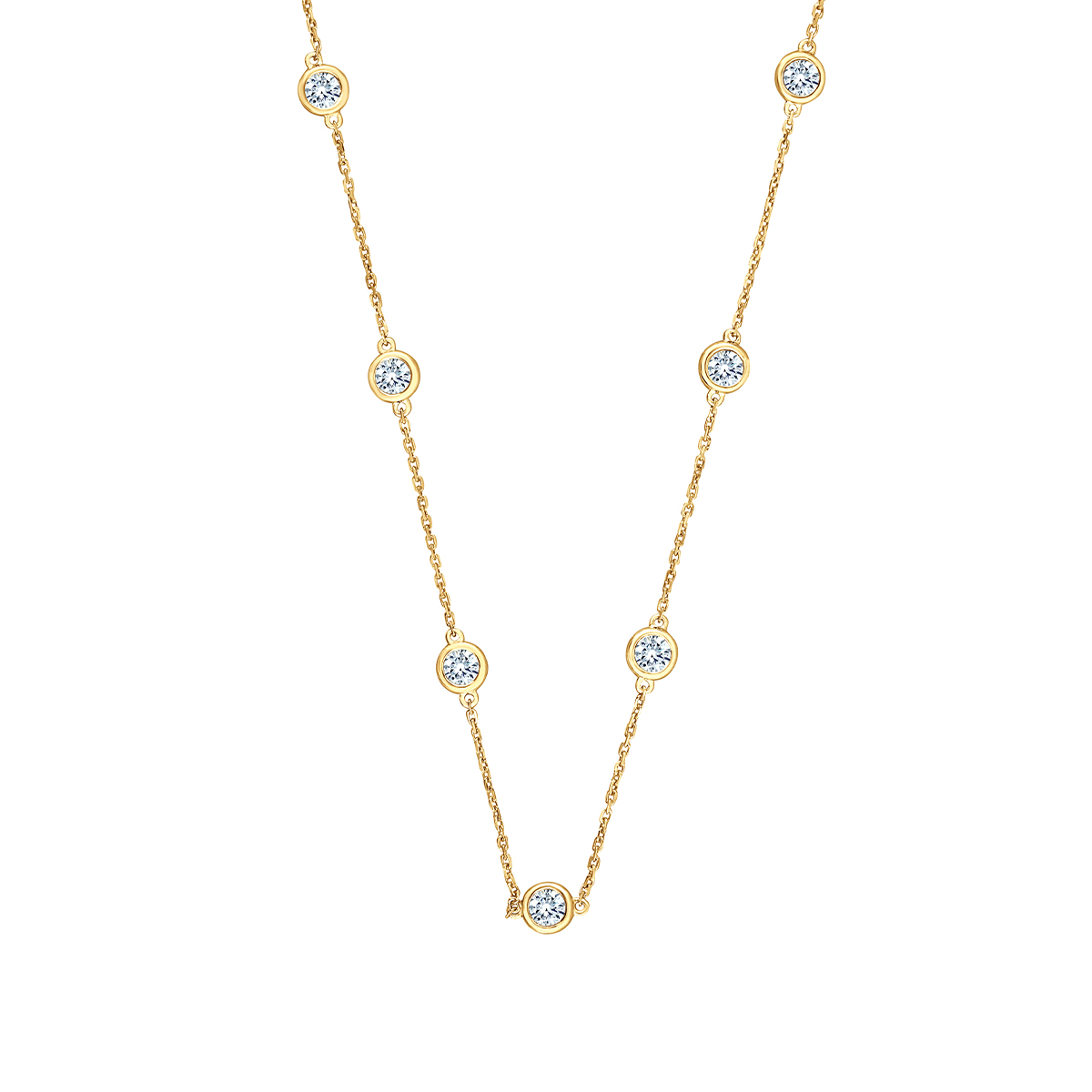 Demi Fine 2 ct. tw. Lab-Grown Round Diamond Bezel Station Necklace in 14K Yellow Gold