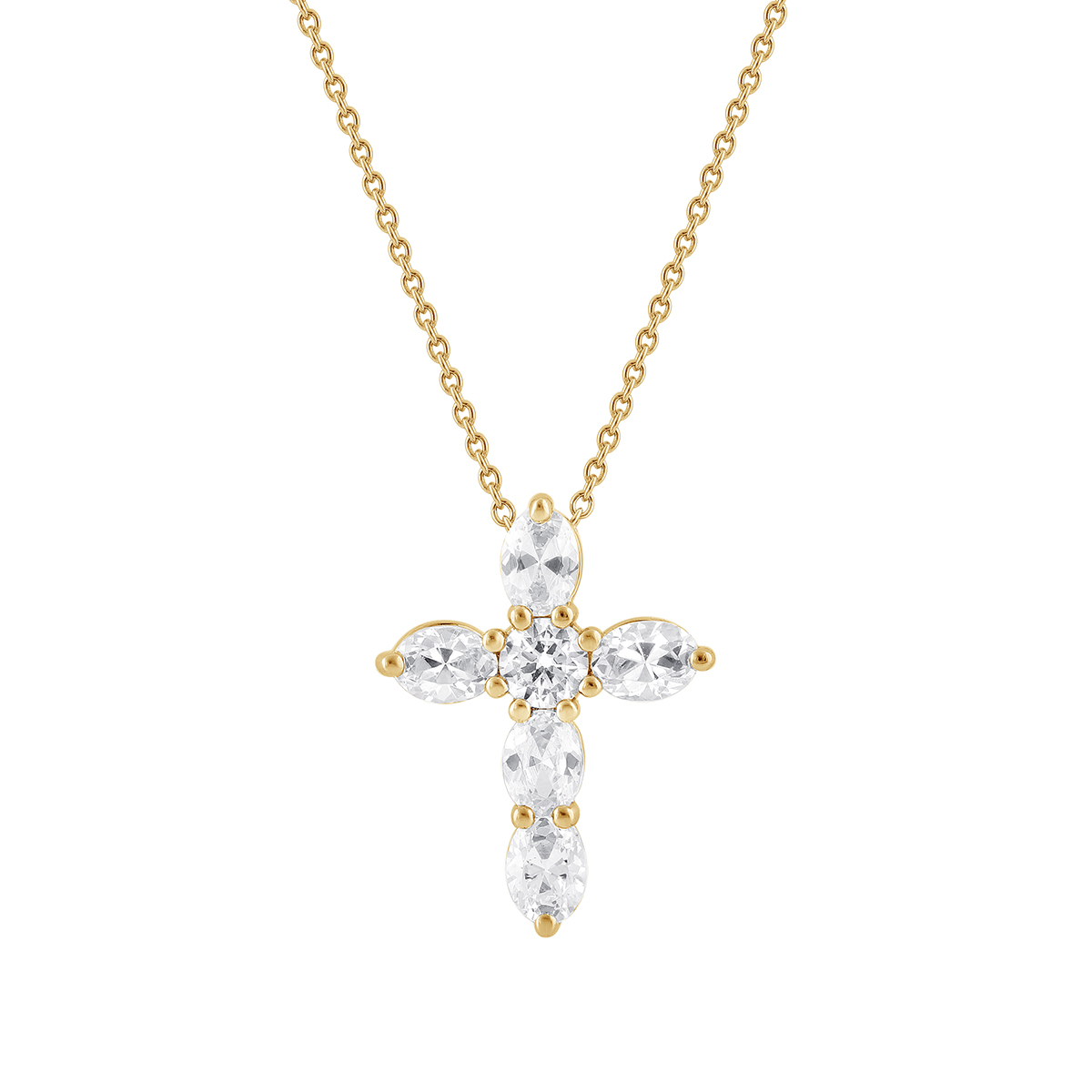 Adamante 1 ct. tw. Lab-Grown Oval & Round Diamond Cross Pendant in 10K Yellow Gold